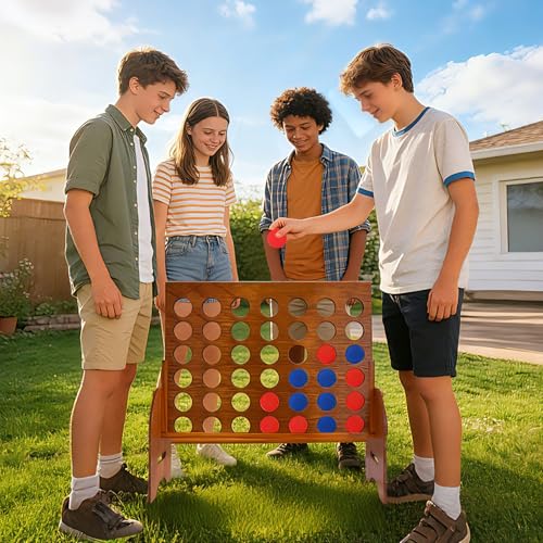 GOTHINK Giant 3Ft Four in a Row Yard Game with Carrying Case Indoor Outdoor Family Game - color: Wooden 3ft Giant Four in a Row Game