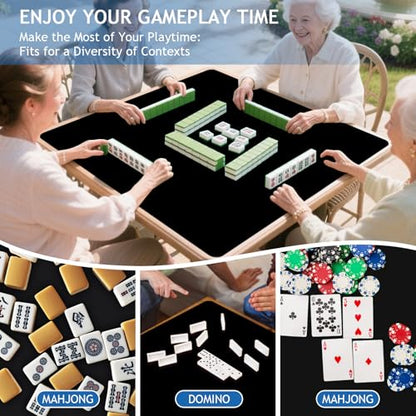 34.5"x34.5" Large Rubber Mahjong Mat Anti Slip and Noise Reduction Play Mat for Mahjong, Board Games, Dominoes, Tile Games Tabletop Cover Poker Mat with Carrying Bag(Black) - color: Black