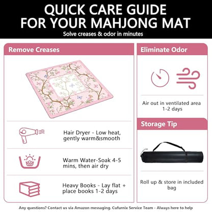 Mahjong Mat for Table, 31.5''x31.5'' Non-Slip & Noise Reduction Mahjong Mat with Rules,Mah Jongg Gift with Carrying Bag for Poker,Board Games,Dominoes,Cards & Tile Games (Light Pink) - color: Light Pink