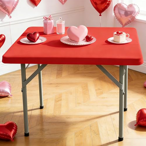 Square Fitted Table Cover Elastic Tablecloth Stretch Spandex Table Top Cover Table Topper Cap for Dining Kitchen Home Party Red 34X34 Inch - color: Red, size: 34" x 34" (Square)