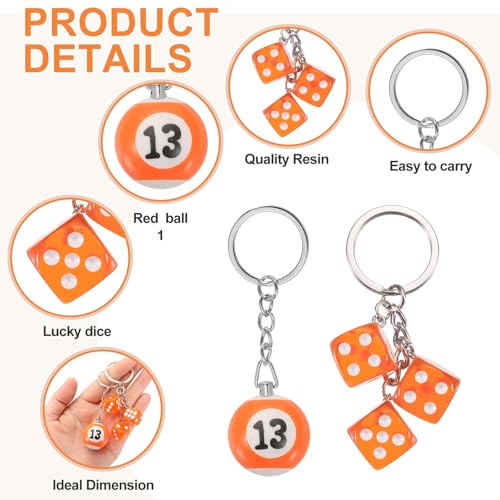 PATIKIL 13 Ball Keychain, Lucky Number 13 Pool Balls with Dice Keychain Creative Keyring Charm Pendant for Bag Wallet Purse Car Cellphone Accessories, Orange