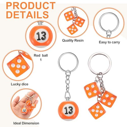 PATIKIL 13 Ball Keychain, Lucky Number 13 Pool Balls with Dice Keychain Creative Keyring Charm Pendant for Bag Wallet Purse Car Cellphone Accessories, Orange