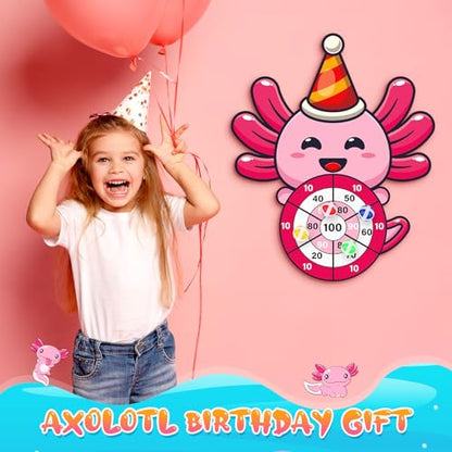 HyDren Axolotl Party Game 31x24 Dart Board with 12 Sticky Balls Axolotl Party Favors Birthday Decor Gift for Indoor Outdoor Game - style: Axolotl