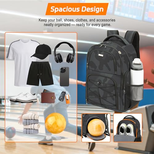 Bowling Ball Backpack with Shoe Compartment, Single Ball Bag for Men & Women, Protective Ball Holder & Ventilated Shoe Storage, Multi-Pocket Bowling Gear Bag for League & Casual Bowlers - color: Dk Green