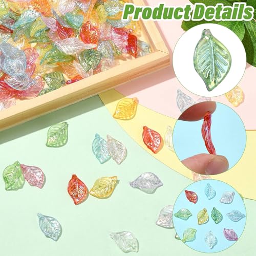 Stiesy 400Pcs Leaf Charms Transparent Iridescent Acrylic Leaves Dangle Charms Pendants Bulk for Necklace Bracelet Earring Jewelry Making Supplies DIY Craft Mixed Color - color: Iridescent Leaf-400pcs