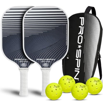 PRO-SPIN Carbon Fiber Pickleball Paddles Set of 2 | Lightweight Pickleball Set with Indoor/Outdoor Balls and Bag – Durable Pickle Ball Paddle Gift for Men, Women & Families - color: 2-Player Set | White