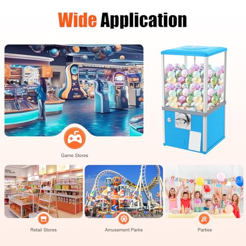 Gumball Machine for Kids, 25-Cent Vending Machines, PS Bouncy Balls Dispenser, 1.77-1.97in Huge Load Capacity Coin Operated Gumball Bank, Hold 200 Capsule Toys for Retail/Game Store (Blue) - color: Blue