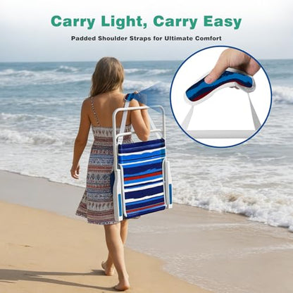 SunnyFeel 15" Tall Folding Beach Chair for Adults 2 Pack, Oversized Portable High Seat Sand Chair Heavy Duty 300 LBS, Foldable Camping Lawn Chairs for Camp/Outdoor/Travel/Picnic/Concert/Sports