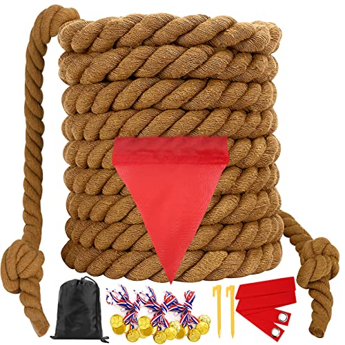 Outdoor Games Tug a War Rope 40FT for Kids and Adult, Field Day Family Reunion Outside Yard Backyard Lawn Picnic Carnival Fun Easter Games Tug of War for Birthday Party, Team Building,Brown - color: Brown, size: 40 Feet