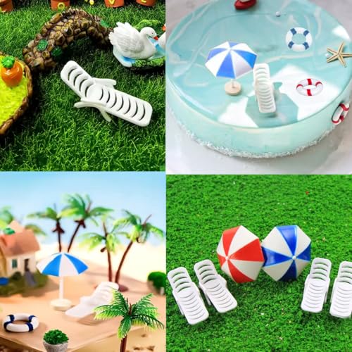 Mini Beach Ornaments Dollhouse Decor,Miniature Chair Umbrella Life Buoy Model for Home Craft Photography Props DIY Landscaping Swimming Pool