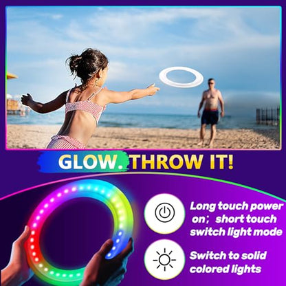 Light up Flying Ring Disc Toy for Kids Adults, 10" Large 12 Dynamic Modes Glow in The Dark Flying Ring, Led Flashing Beach Sport Disc, Outdoor Sport Activities Yard Night Camping, Toss Catch Game