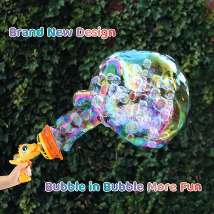 IFLOVE Dinosaur Bubble Gun for Kids 3-8, Bubble Machine Blower Toy (Yellow) | Bubble-in-bubble effect， Easy-Grip Dinosaur Bubble Gun Fills Summer Playtime and Party Favors With Colorful Bubbles - color: Yellow