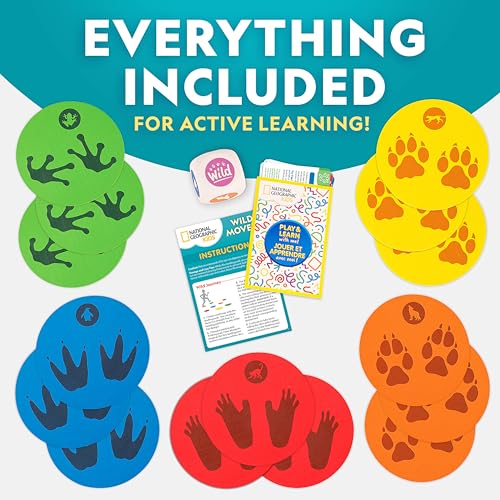 National Geographic Kids Wild Movers Animal Activity Game – Active Play & Animal Movement Game for Kids Ages 3+, Preschool Early Learning Activity with Dice, Landing Pads & Play & Learn Cards - style: Wild Movement Game