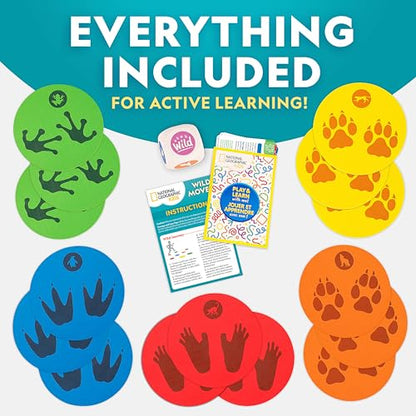 National Geographic Kids Wild Movers Animal Activity Game – Active Play & Animal Movement Game for Kids Ages 3+, Preschool Early Learning Activity with Dice, Landing Pads & Play & Learn Cards - style: Wild Movement Game