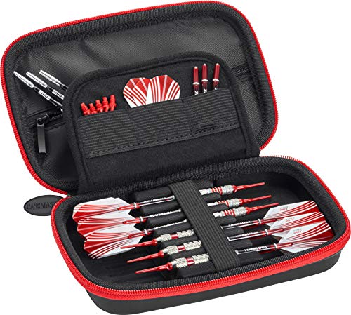 Casemaster Sentinel 6 Dart Case, Holds Extra Accessories, Tips, Shafts and Flights, Compatible with Steel and Soft Tip Darts, Impact & Water Resistant Tactech Shell, Red Zipper - color: Red