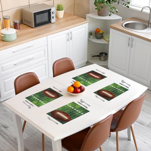 Erosebridal Football Placemats Set of 4 12x18 Sports Place Mat for Kids Teens Camo Soccer Ball Game Ruler Stripe Geometric Green Brown Heat Resisting Table Mats - color: Green Brown