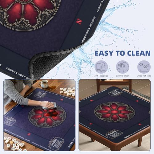 ARELUX Neoprene Mahjong Mat with Carrying Bag 32"x32" No Creases Rolled Shipping American Mat with Charles Rules Anti-Slip & Noise Reduction Table Cover for Poker, Card & Board Game(Black) - color: Black