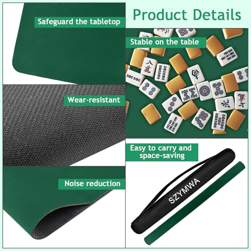 34.5"x34.5" Large Rubber Mahjong Mat Anti Slip and Noise Reduction Play Mat for Mahjong, Board Games, Dominoes, Tile Games Tabletop Cover Poker Mat with Carrying Bag(Green) - color: Green 2