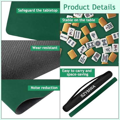 34.5"x34.5" Large Rubber Mahjong Mat Anti Slip and Noise Reduction Play Mat for Mahjong, Board Games, Dominoes, Tile Games Tabletop Cover Poker Mat with Carrying Bag(Green) - color: Green 2