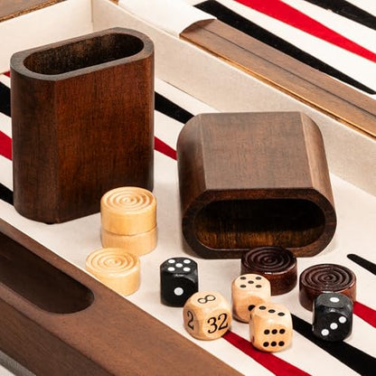 15.5'' Deluxe Solid Wood 3-in-1 Chess Set: Portable Chess, Backgammon, and Checkers with Hollow Handle Box, Folding Board for Travel, Suitable for Adults