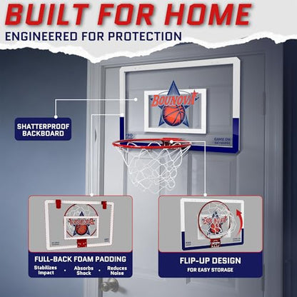 Bounova Indoor Over the Door Basketball Hoop, Large 20" x 13" Backboard, 12.6" Breakaway Rim Fits All Basketball Sizes, for Home Dorm Office