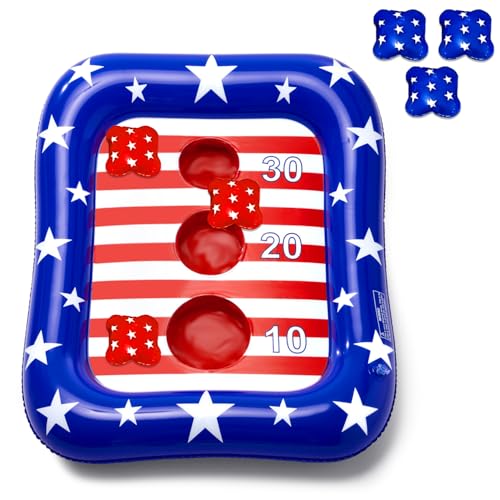 AURASUN Kids Fun Pool Toys, Inflatable Pool Cornhole Game Floating, 4th of July American Flag Water Game, Swimm Pool Games for Kids Adults, Outdoor Summer Party Gift 3-12 Year Boy Girl Teen Family - style: America Flag Cornhole Board