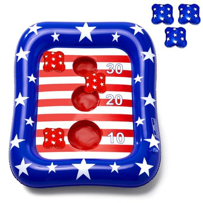 AURASUN Kids Fun Pool Toys, Inflatable Pool Cornhole Game Floating, 4th of July American Flag Water Game, Swimm Pool Games for Kids Adults, Outdoor Summer Party Gift 3-12 Year Boy Girl Teen Family - style: America Flag Cornhole Board