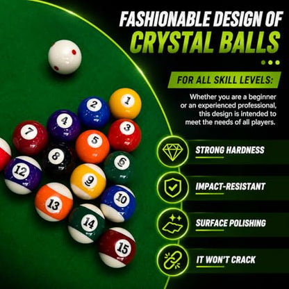 HMQQ Billiard Balls Set, 2-1/4" Regulation Size Pool Table Balls, Complete 16 Resin Pool Ball Set with Cue Ball, Smooth True Roll, Polished Finish for 8-Ball & Home Bar Tables - style: 2-1/4" Billiard Balls