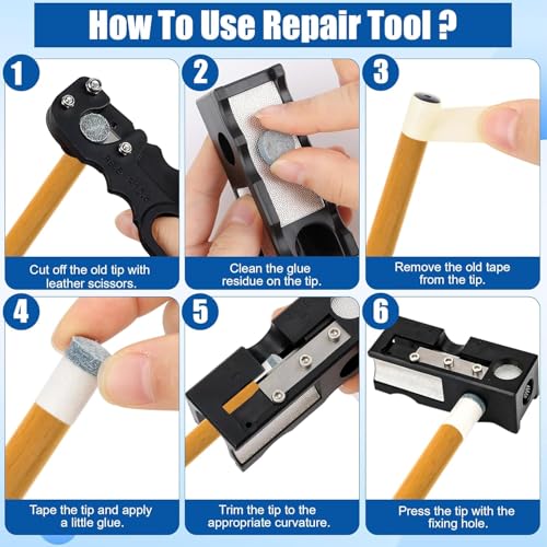 Billiards Pool cue Tips Replacement kit, Professional Billiards Accessory for Repairing, Scuffing and Shaping Cue Tips Perfect for Players at All Levels