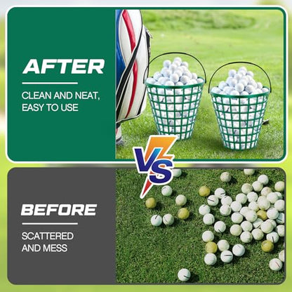 Halloscume 2 Pcs Golf Ball Basket, Small/Large Can Hold 50/75/100 Balls Golf Container with Handle Holder Contain Stadium Accessories Storage Bucket for Sport Practice (10 x 10 Inch,Green) - size: 100