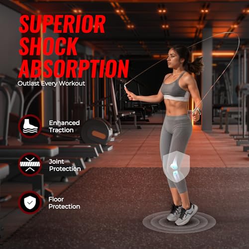 SUPERJARE 0.79'' Extra-Thick Exercise Equipment Mats, 24 Pcs 96 Sq Ft Rubber Top Floor Tiles with High Density EVA Foam, Interlocking Gym Flooring for Home Gym, Workout Mat, Black/Grey - size: 24 Tiles (96 Sq Ft)