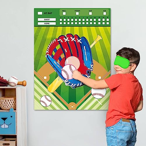 WERNNSAI Pin The Baseball on The Glove Game - Sport Birthday Party Decorations Baseball Party Games Poster with 24 Pcs Stickers for Kids Boys Family Birthday Carnival Supplies - style: Baseball