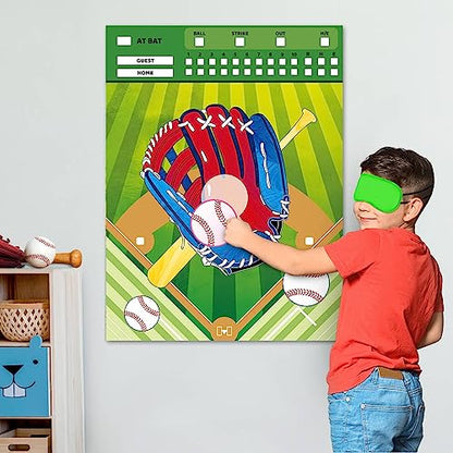 WERNNSAI Pin The Baseball on The Glove Game - Sport Birthday Party Decorations Baseball Party Games Poster with 24 Pcs Stickers for Kids Boys Family Birthday Carnival Supplies - style: Baseball