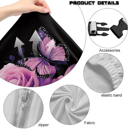 Elastic Gaming Chair Covers Slipcovers 4Pcs with Armrest Cover Skull Rose Butterfly Print Gamer Desk Chair Covers Universal Fit for Desk/Swivel/Rotating Chairs Protector - color: Black and Pink - Skull Rose Butterfly