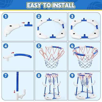 3 in 1 Pool Basketball Hoop & Ring Toss Game for Kids 4-8 8-12 - Floating Pool Toys Set with 4 Basketballs, 12 Rings, 2 Target Boards, 12 Bean Bags, Pump - Backyard Swimming Pool Summer Birthday Gift - color: Blue