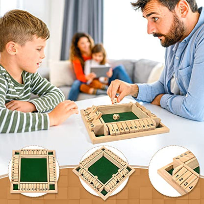 1-4 Players Shut The Box Dice Game, 10 Numbers Traditional Wooden Pub Bar Board Family Table Mat Game Dice for Adults - color: Wood, size: 8.7in
