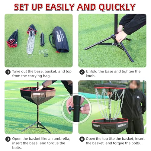 PDGA Approved - HIAARO Portable Disc Golf Basket with 16 Heavy Duty Chains, Foldable Disc Golf Target with Carry Bag for Practice