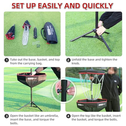 PDGA Approved - HIAARO Portable Disc Golf Basket with 16 Heavy Duty Chains, Foldable Disc Golf Target with Carry Bag for Practice