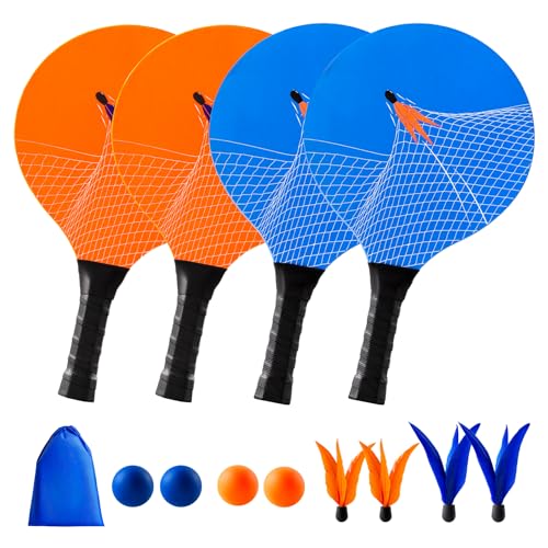 U&C Planet Beach Paddle Ball Set, Badminton Rackets, Paddle Ball Game | Great Sports Gift for Kids Adults and Family Fun at Beach, Backyard, Park, Camping, Yard, Lawn, Indoor Outdoor Active Play - color: Orange (Age:7+)