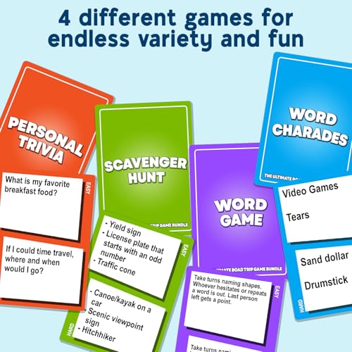 The Ultimate Road Trip Game Bundle, a 4-in-1 Travel Game and Car Game for Kids and Adults, Filled with Must-Have Road Activities
