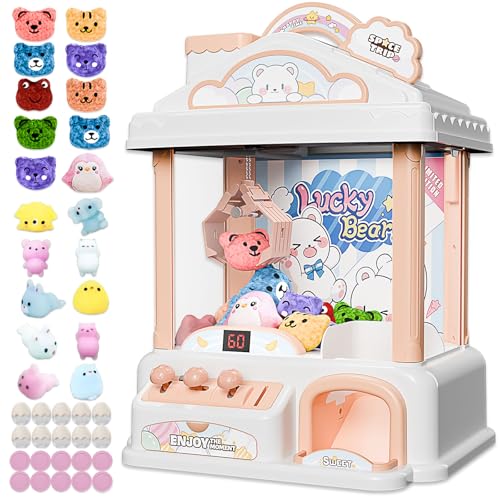 Large Snow Bear Claw Machine for Kids, Arcade Prize Grabber with 30 Starter Prizes, 3-Joystick Controls, Lights and Music, Gift for Ages 3 and Up