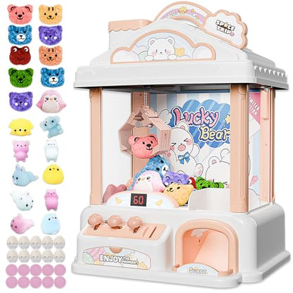 Large Snow Bear Claw Machine for Kids, Arcade Prize Grabber with 30 Starter Prizes, 3-Joystick Controls, Lights and Music, Gift for Ages 3 and Up