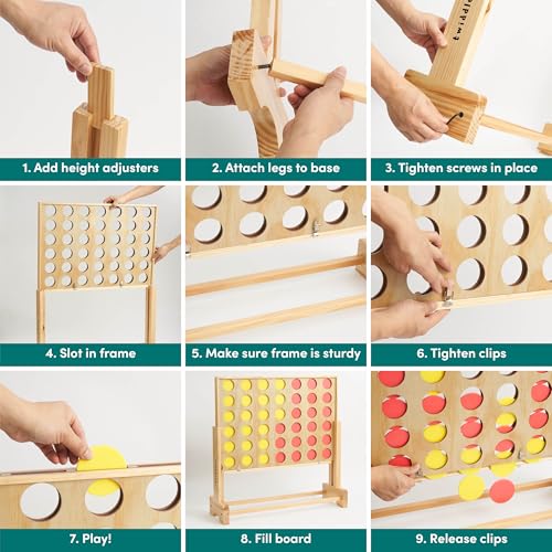 TWIDDLERS - Wooden Giant 4 in a Row Game Outdoor Indoor in 3 Height Levels (All Weather) with Carrying Bag, Life Size Four in a Row Wedding Yard Games for Kids Adults Family, Jumbo Connect Board Game
