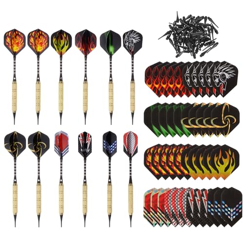 PATIKIL Soft Tip Darts Set Darts Plastic Tip - 12 Pcs 18 Gram with Tip Plastic Darts 100 Extra Dart Tips 42 Dart Flights for Electronic Dartboard
