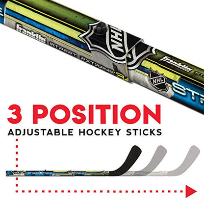 Franklin Sports - NHL Kids Folding Hockey Goals Set - (2) Street Hockey & Knee Hockey Goals - (2) Adjustable Youth Hockey Sticks, (2) Knee Hockey Sticks, (2) Mini Hockey Balls + (1) Street Hockey Ball