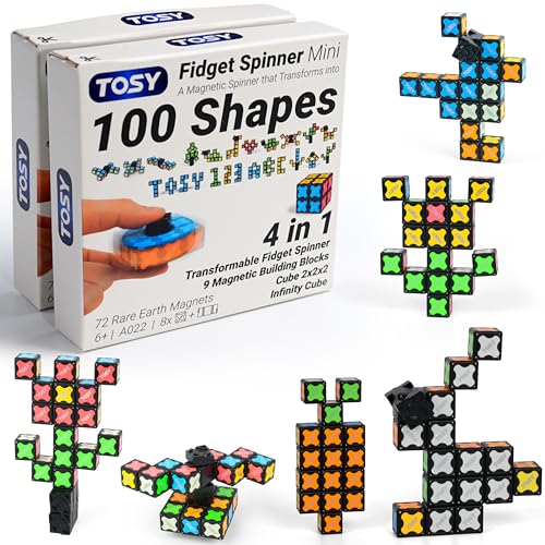 TOSY Magnet Fidget Spinner Mini - 8 Blocks, 3in1 Toy: Transformable Fidget Spinner, Infinity Cube, 2x2 Puzzle Cube, Easter Basket Stuffers Gift for Kids/Adult, STEM Sensory Stress Relief Toy, 2-Pack - color: Mini a (Set of 2)