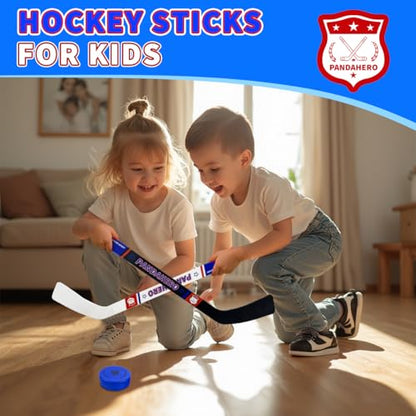 Pandahero Mini Knee Hockey Sticks Set for Kids – Kids Toys Gifts for Toddler Boys & Girls – Indoor Mini Hockey Kit with 4 Sticks, 6 Foam Balls & 6 Pucks