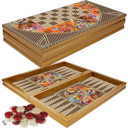 Classical Backgammon Set for Family and Friends with Fine Wooden Board and Magnetic Clothing, an Authentic Turkish Strategical Board Game for Travel, Outdoor or Indoor - Brown