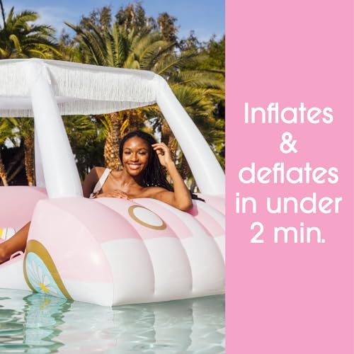 FUNBOY Giant Inflatable Luxury Golf Cart Pool Float, Two Cup Holders, Removable Fringe Shade, Float for Summer Pool Party and Entertainment - color: Barbie Golf Cart