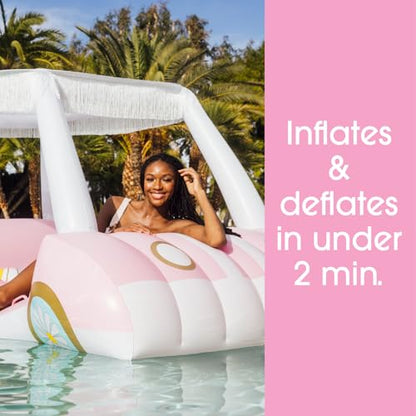 FUNBOY Giant Inflatable Luxury Golf Cart Pool Float, Two Cup Holders, Removable Fringe Shade, Float for Summer Pool Party and Entertainment - color: Barbie Golf Cart
